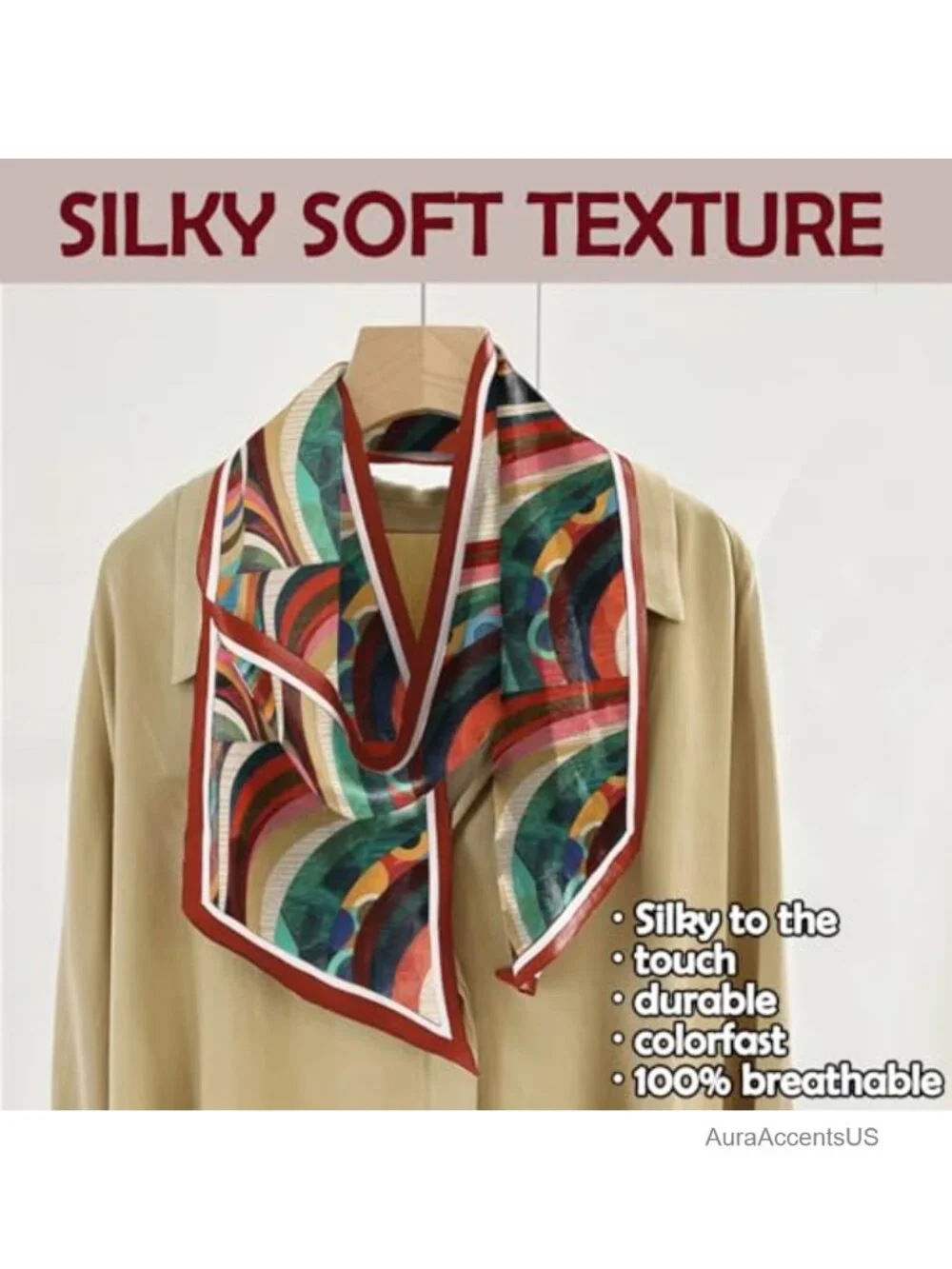 Silk Feeling Satin Neck Scarf Long 59x6.7 in Handbag Decoration Hair Head Scarf